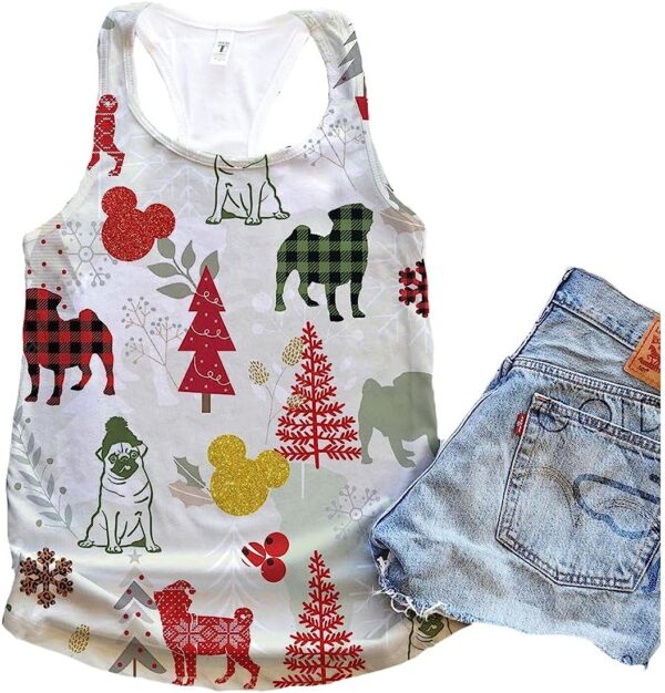 Pug Dog Christmas Plaid Flannel Tank Top – Summer Casual Tank Tops For Women – Gift For Young Adults