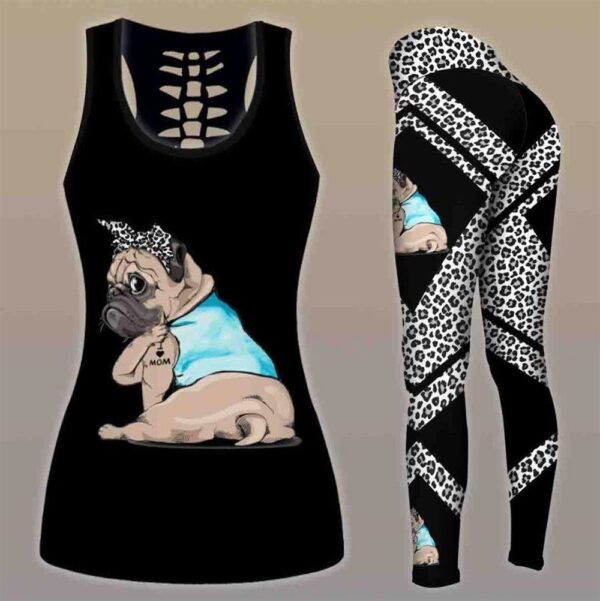 Pug Dog Funny Combo Leggings And Hollow Tank Top – Workout Sets For Women – Gift For Dog Lovers