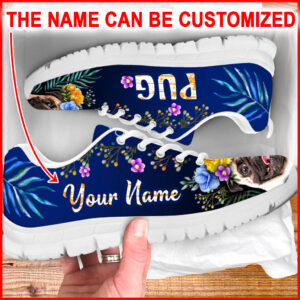 Pug Dog Lover Shoes Flower Power Sneaker Walking Shoes – Personalized Custom – Best Shoes For Dog Lover