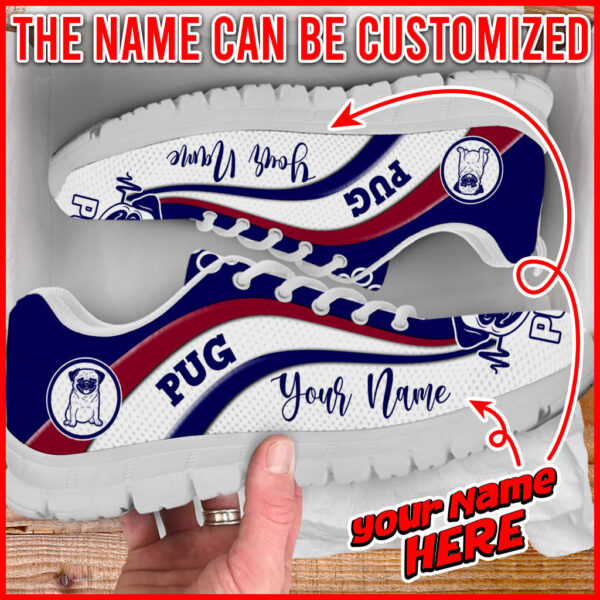 Pug Dog Lover Shoes Symbol Stripes Pattern Sneaker Walking Shoes – Personalized Custom – Best Shoes For Dog Mom