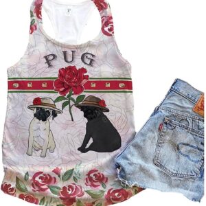 Pug Dog Rose Retro Tank Top Summer Casual Tank Tops For Women Gift For Young Adults 1 seapki