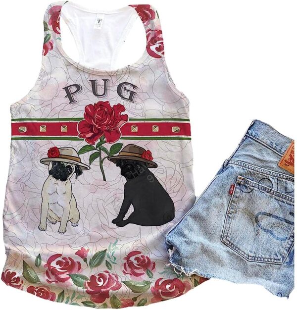 Pug Dog Rose Retro Tank Top – Summer Casual Tank Tops For Women – Gift For Young Adults