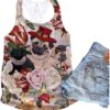 Pug Dog Vintage Floral 80s Tank Top – Summer Casual Tank Tops For Women – Gift For Young Adults