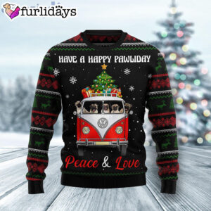 Pug Dogs Carrying Gift Christmas On The Red Car Ugly Christmas Sweater Dog Memorial Gift 1
