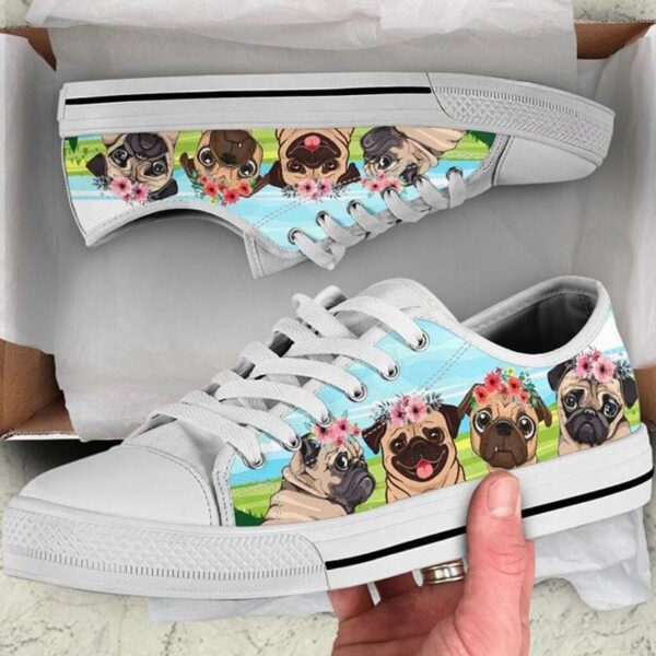 Pug Dogs Low Top Shoes – Cute Dog Flat Shoes Pug Dog Lovers Canvas Sneaker – Owners Gift Dog Breeders