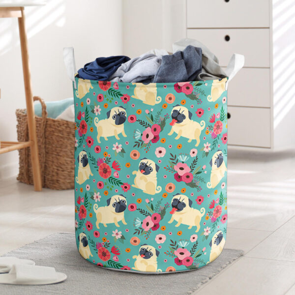 Pug Flower Laundry Basket – Dog Laundry Basket – Christmas Gift For Her – Home Decor – Dog Memorial Gift