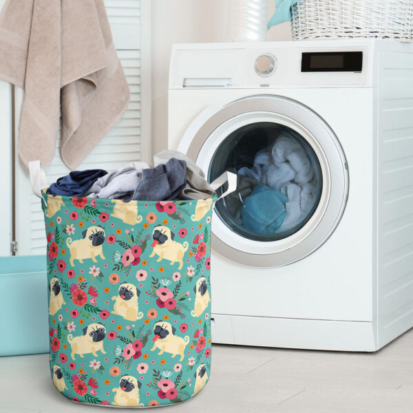 Pug Flower Laundry Basket – Dog Laundry Basket – Christmas Gift For Her – Home Decor – Dog Memorial Gift