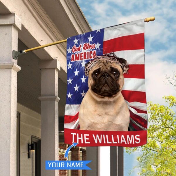 Pug God Bless America Personalized House Flag – Garden Dog Flag – Personalized Dog Garden Flags