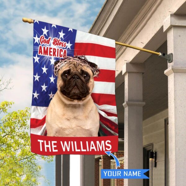 Pug God Bless America Personalized House Flag – Garden Dog Flag – Personalized Dog Garden Flags