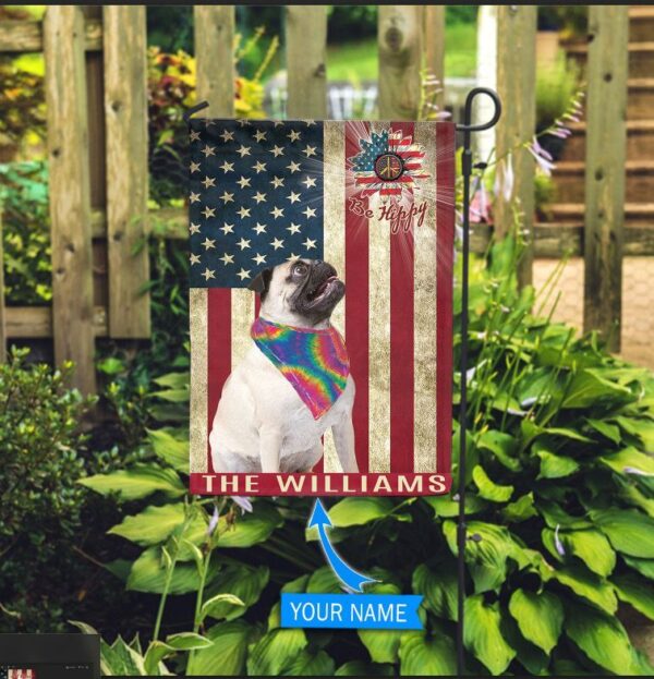 Pug Hippie Personalized House Flag – Custom Dog Flags – Dog Lovers Gifts for Him or Her