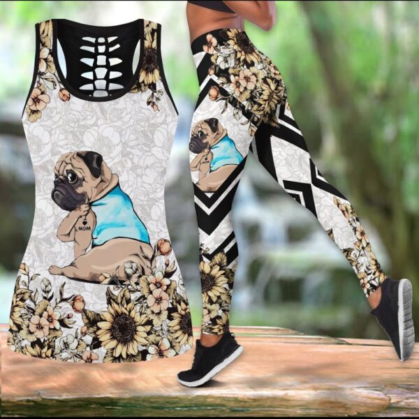 Pug I Love Mom Combo Leggings And Hollow Tank Top – Workout Sets For Women – Gift For Dog Lovers