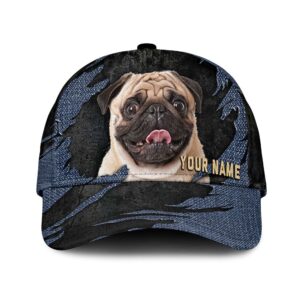 Pug Jean Background Custom Name Cap Classic Baseball Cap All Over Print Gift For Dog Lovers 1 utjqqt