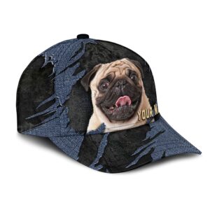 Pug Jean Background Custom Name Cap Classic Baseball Cap All Over Print Gift For Dog Lovers 2 mgrn3q