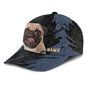 Pug Jean Background Custom Name Cap Classic Baseball Cap All Over Print Gift For Dog Lovers 3 v7rmfu