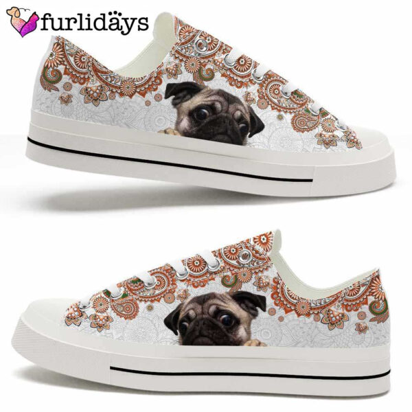 Pug Orange Mandala Low Top Shoes  – Happy International Dog Day Canvas Sneaker – Owners Gift Dog Breeders