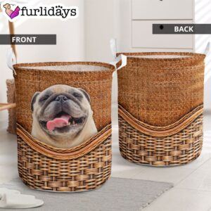 Pug Rattan Texture Laundry Basket – Christmas Gift – Storage Basket – Dog Memorial Gift
