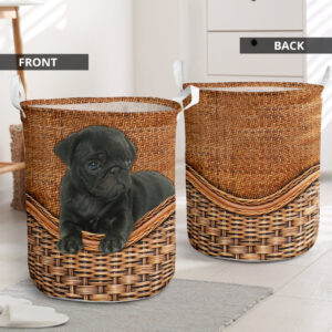 Pug Rattan Texture Laundry Basket – Dog Laundry Basket – Christmas Gift – Storage Basket – Dog Memorial Gift