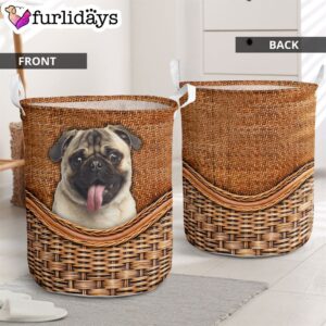 Pug Rattan Texture Laundry Basket – Dog Laundry Basket – Christmas Gift For Her – Home Decor