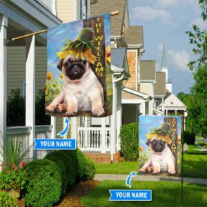 Pug Sunflower Personalized Flag – Personalized…