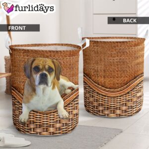 Puggle Rattan Texture Laundry Basket – Dog Laundry Basket – Christmas Gift For Her – Home Decor