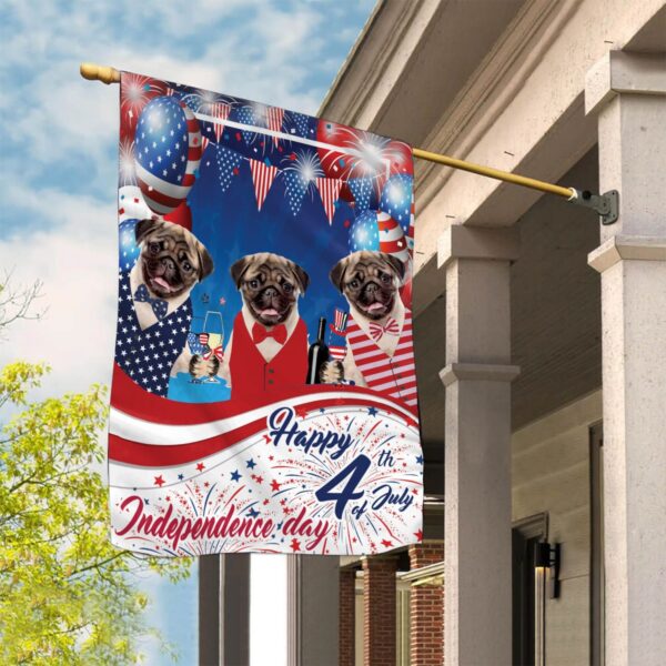 Pugs Happy Independence Day Flag – Garden Dog Flag – Dog Owner Gift Ideas