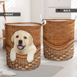 Puppy Labrador Rattan Texture Laundry Basket – Dog Laundry Basket – Christmas Gift For Her – Home Decor