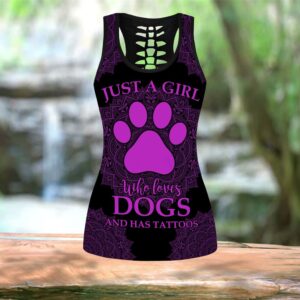 Purple Girl Loves Dogs Tattoos Combo Leggings And Hollow Tank Top Workout Sets For Women Gift For Dog Lovers 2 r1xpxd