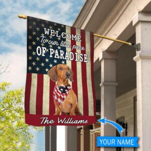 Red Dachshund Welcome To Our Paradise Personalized Flag Personalized Dog Garden Flags Dog Flags Outdoor 2