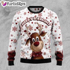 Reindeer Merry & Bright Ugly Christmas Sweater – Gift For Pet Lovers – Unisex Crewneck Sweater