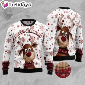 Reindeer Merry Bright Ugly Christmas Sweater Gift For Pet Lovers Unisex Crewneck Sweater 3
