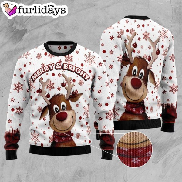 Reindeer Merry & Bright Ugly Christmas Sweater – Gift For Pet Lovers – Unisex Crewneck Sweater