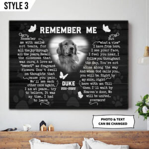 Remember Me With Smiles Not Tears Dog Art On Canvas Printable Horizontal Canvas Poster Dog Lovers Gifts for Him or Her 1