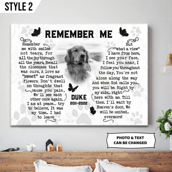 Remember Me With Smiles Not Tears Dog Art On Canvas – Personalized Canvas Poster – Gift For Dog Lovers