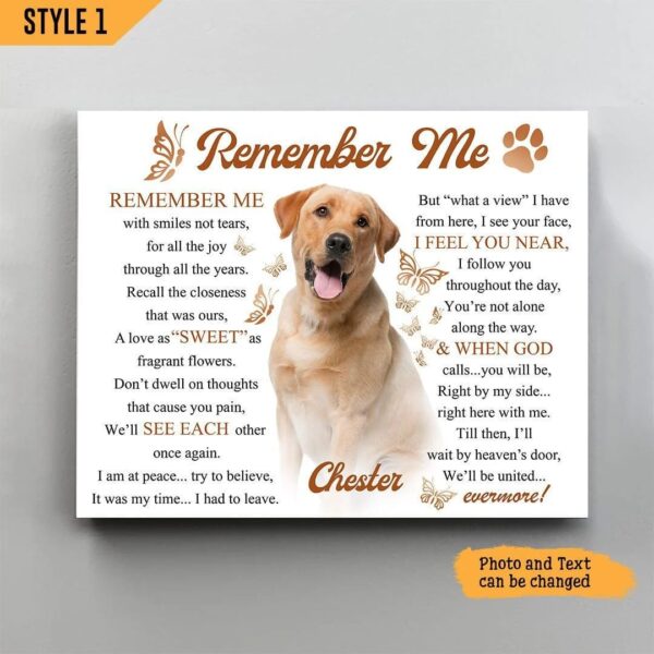 Remember Me With Smiles Not Tears Dog Horizontal Personalized Canvas Poster – Gift For Dog Lovers