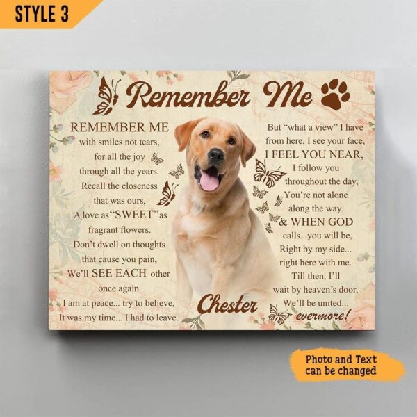 Remember Me With Smiles Not Tears Dog Horizontal Personalized Canvas Poster – Gifts for Dog Mom