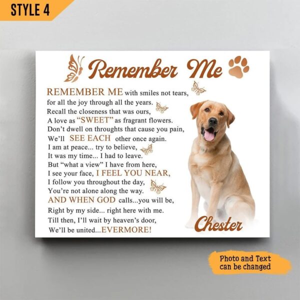 Remember Me With Smiles Not Tears Dog Matte Personalized Canvas Poster – Gift For Dog Lovers