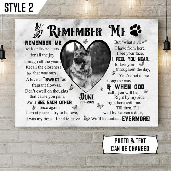 Remember Me With Smiles Not Tears Dog Printable Canvas Poster Personalized – Gift For Dog Lovers