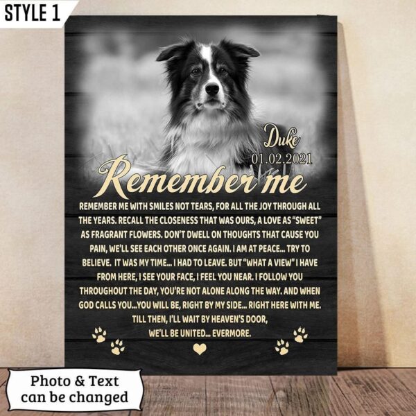 Remember Me With Smiles Not Tears Dog Printable Vertical Canvas Poster – Framed Print Personalized – Dog Memorial Gift