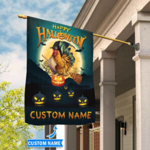 Rooster Witch Happy Halloween Personalized Garden Flag – Flags For The Garden – Outdoor Decoration