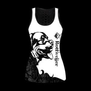Rottweiler Black Tattoos Combo Leggings And Hollow Tank Top Workout Sets For Women Gift For Dog Lovers 2 tw7qjd