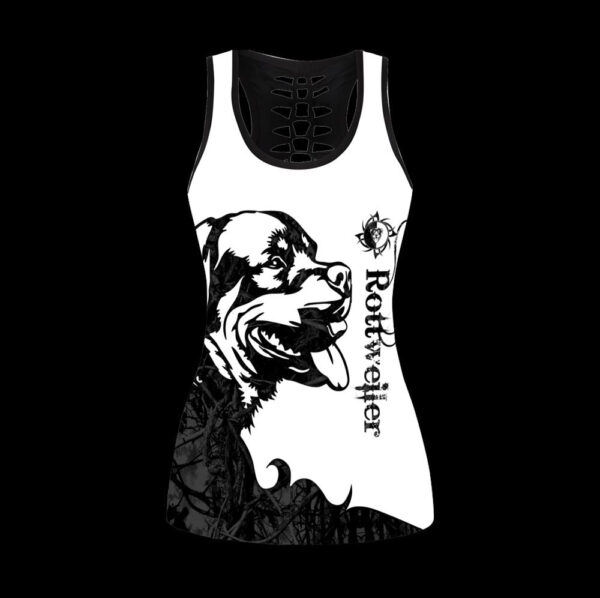 Rottweiler Black Tattoos Combo Leggings And Hollow Tank Top – Workout Sets For Women – Gift For Dog Lovers