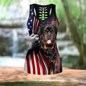 Rottweiler Black With American Flag Combo Leggings And Hollow Tank Top Workout Sets For Women Gift For Dog Lovers 2 bechwa
