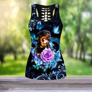 Rottweiler Butterfly Combo Leggings And Hollow Tank Top Workout Sets For Women Gift For Dog Lovers 2 ueka6h