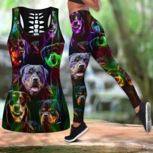 Rottweiler Colorful Tattoos Combo Leggings And Hollow Tank Top – Workout Sets For Women – Gift For Dog Lovers