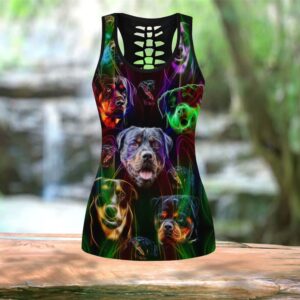 Rottweiler Colorful Tattoos Combo Leggings And Hollow Tank Top Workout Sets For Women Gift For Dog Lovers 2 ifskxb