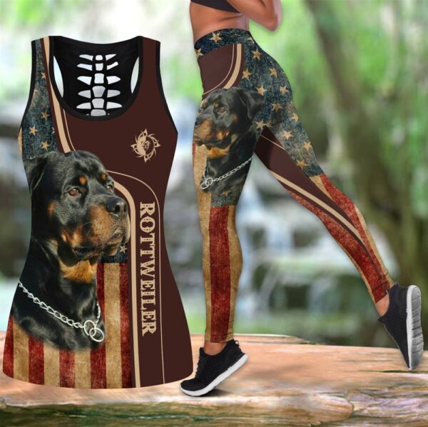Rottweiler Dog American Flag Combo Leggings And Hollow Tank Top – Workout Sets For Women – Gift For Dog Lovers