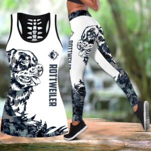 Rottweiler Dog Tattoos Combo Leggings And Hollow Tank Top – Workout Sets For Women – Gift For Dog Lovers