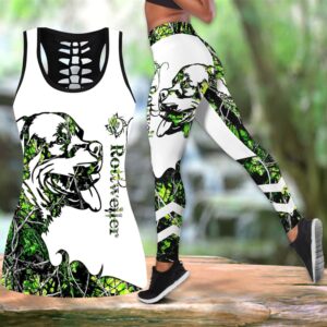 Rottweiler Green Tattoos Combo Leggings And Hollow Tank Top Workout Sets For Women Gift For Dog Lovers 1 p8zenr