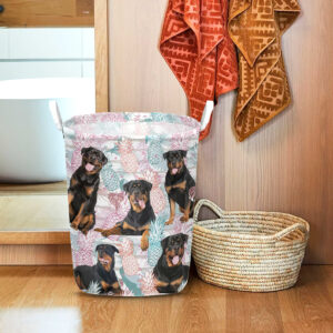 Rottweiler In Summer Tropical With Leaf Seamless Laundry Basket – Laundry Hamper – Dog Lovers Gifts for Him or Her