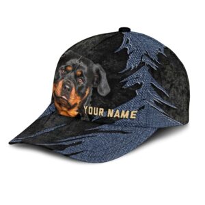 Rottweiler Jean Background Custom Name Cap Classic Baseball Cap All Over Print Gift For Dog Lovers 3 wdwhib